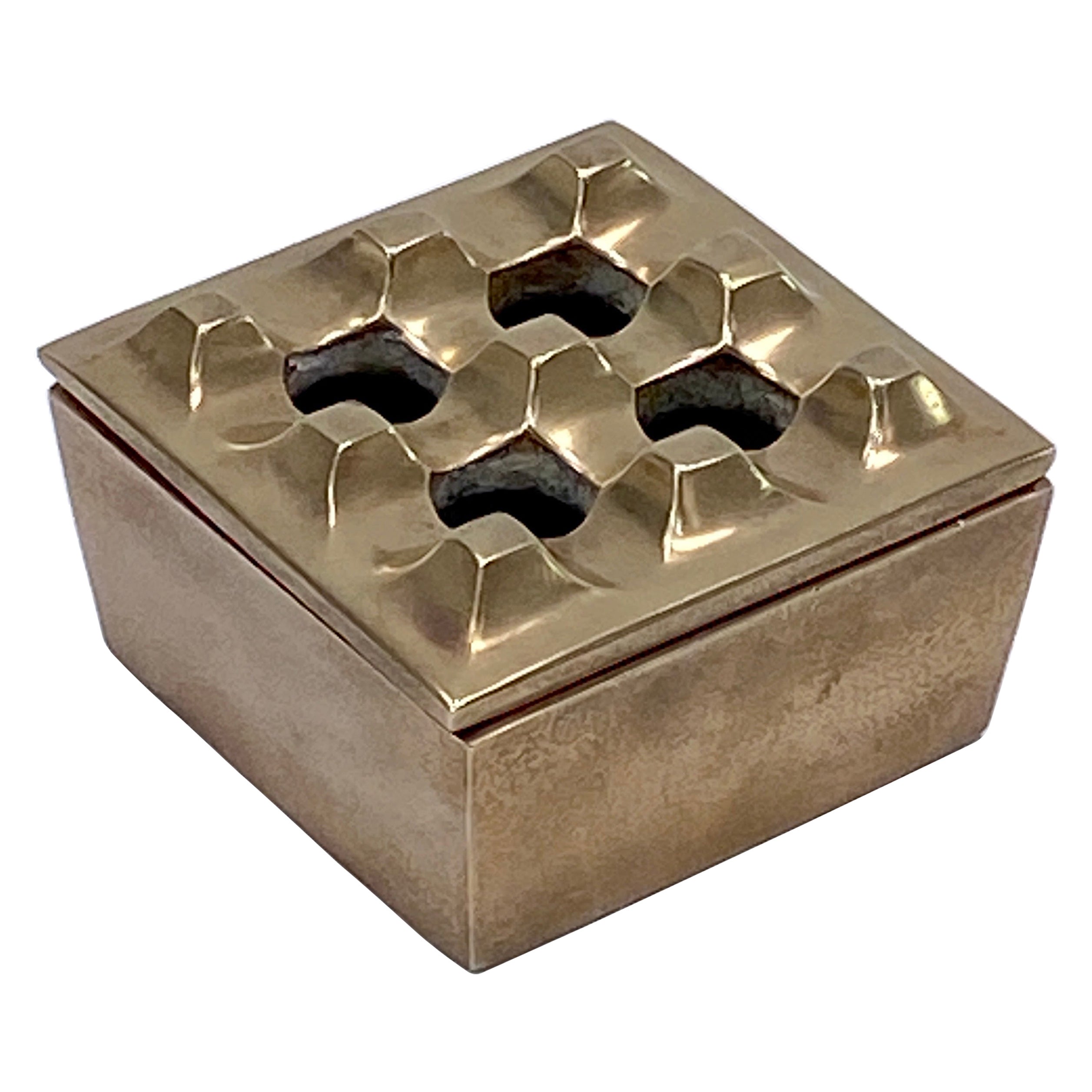 Ashtray by Beck and Yung, in Solid Brass, Sweden, 1970, with Graphic Patterns
