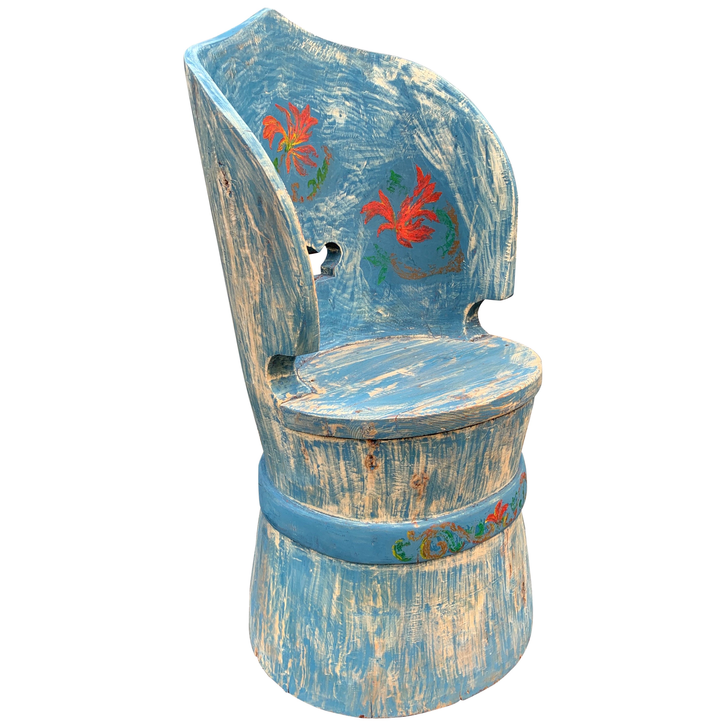 Swedish Painted Folk Art Kubbstol Chair