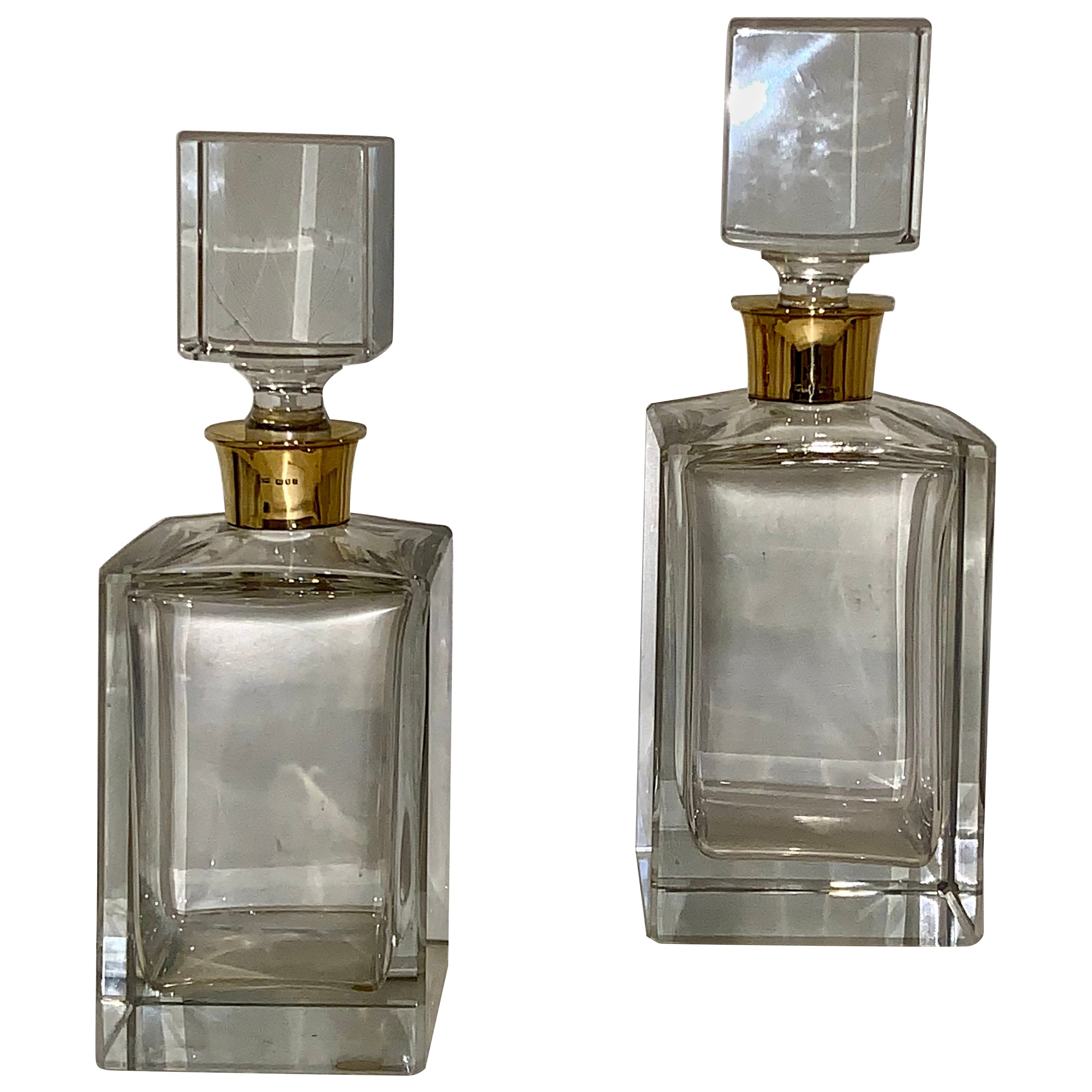 Superb Pair Mappin & Webb Mid Century Silver Mounted Glass Spirit Decanters For Sale