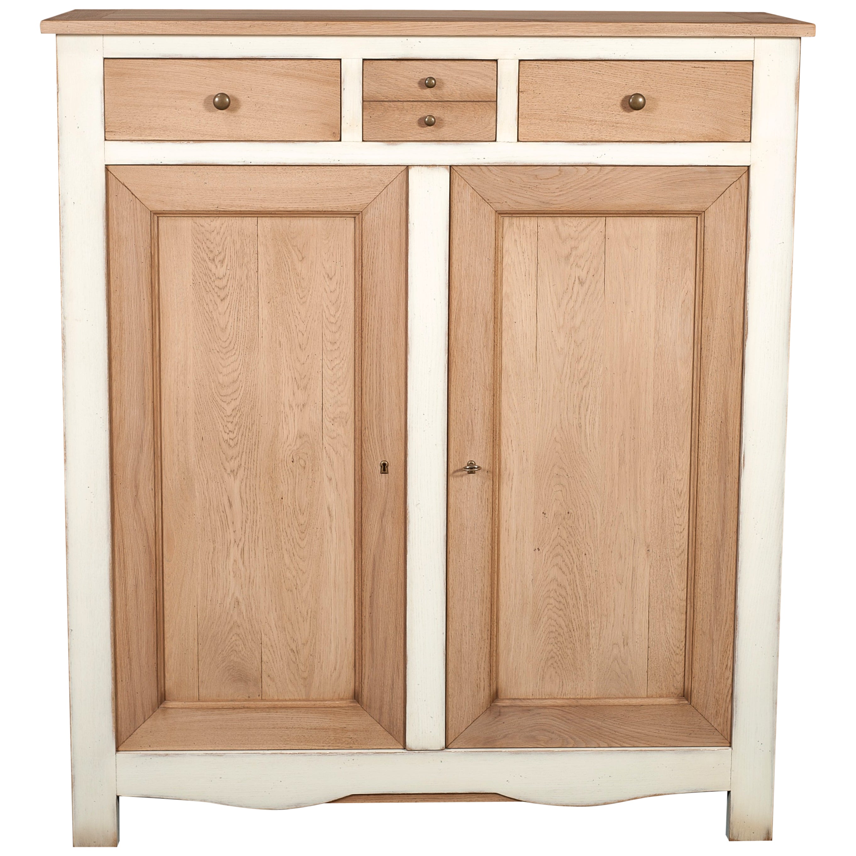 French Handcrafted Cabinet in Solid Oak, Chestnut Oak Stained, Satin Polished