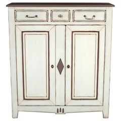 Cherry Wood 2 Doors 3 Drawers French Cabinet, White and Grey Lacquered