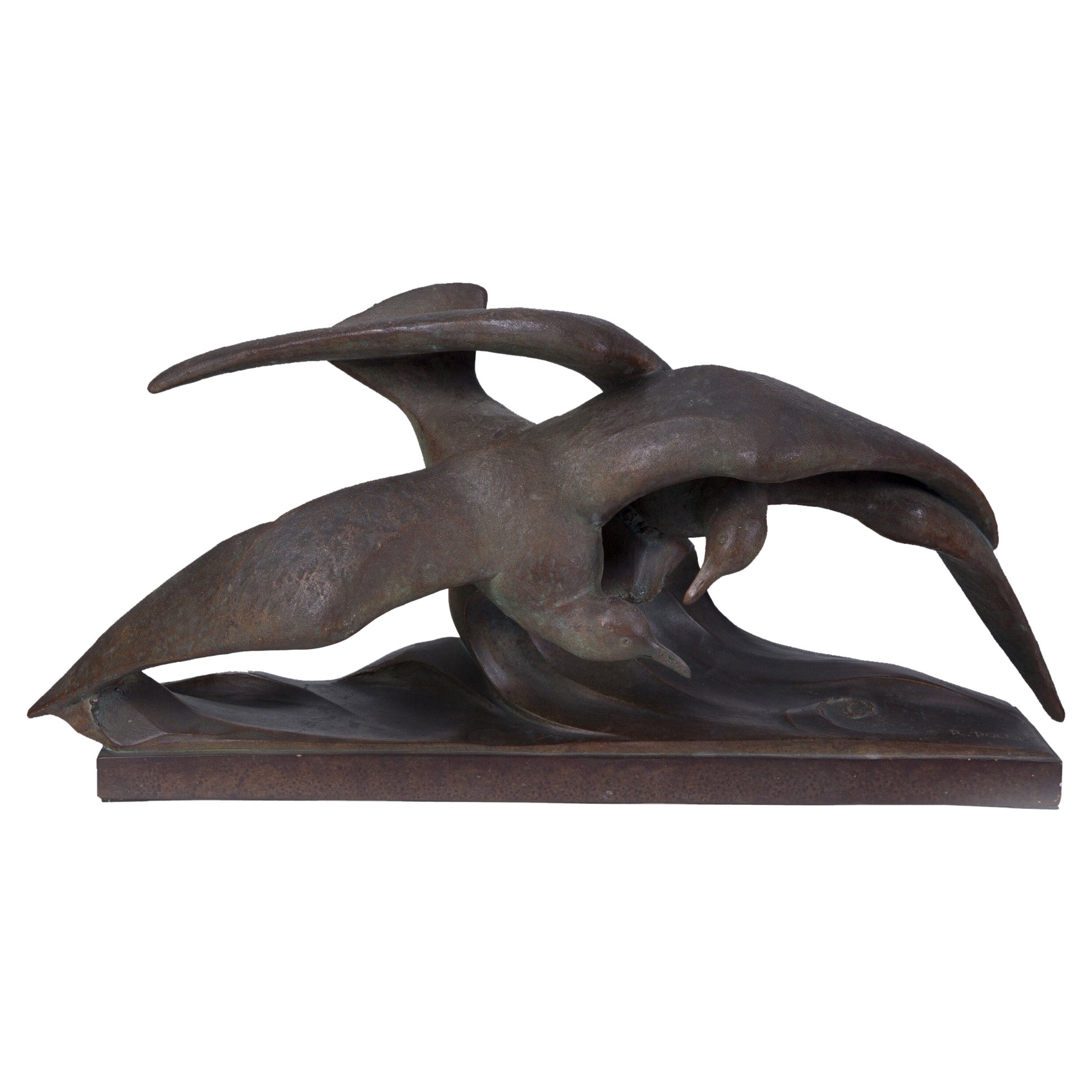 Art Deco Seagull Statuette, Terracota, France, Original Condition, 1920s