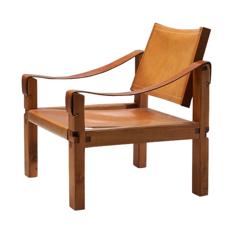 Fauteuil en cuir cognac « S10 » de Pierre Chapo, France, années 1960