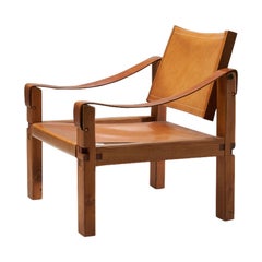 Pierre Chapo "S10" Cognac Leather Easy Chair, France, 1960s