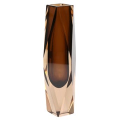 V Nason & C Murano Cinnamon Sommerso Faceted Art Glass Vase