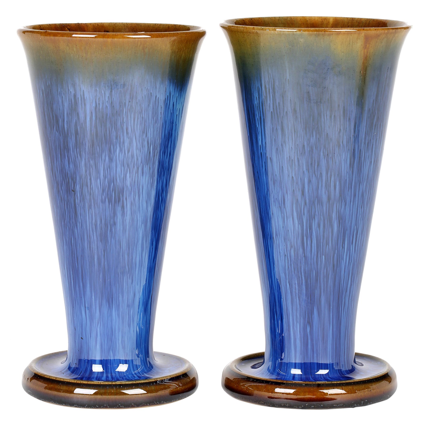 Denby Danesby Art Deco Pair Blue Streak Glazed Stoneware Vases