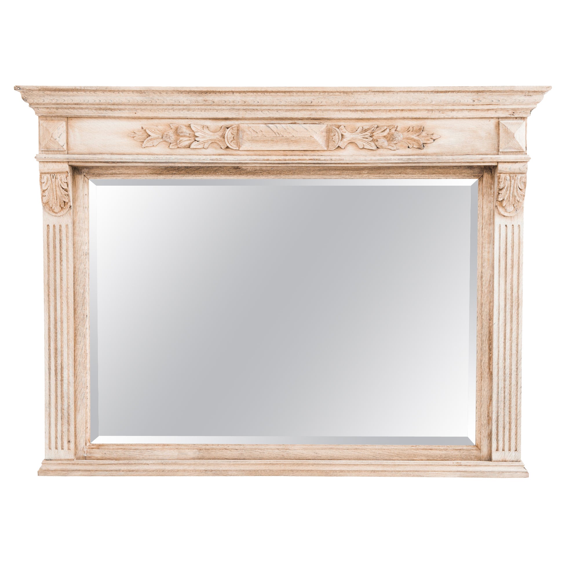 1900s Belgian Bleached Oak Mantel Mirror
