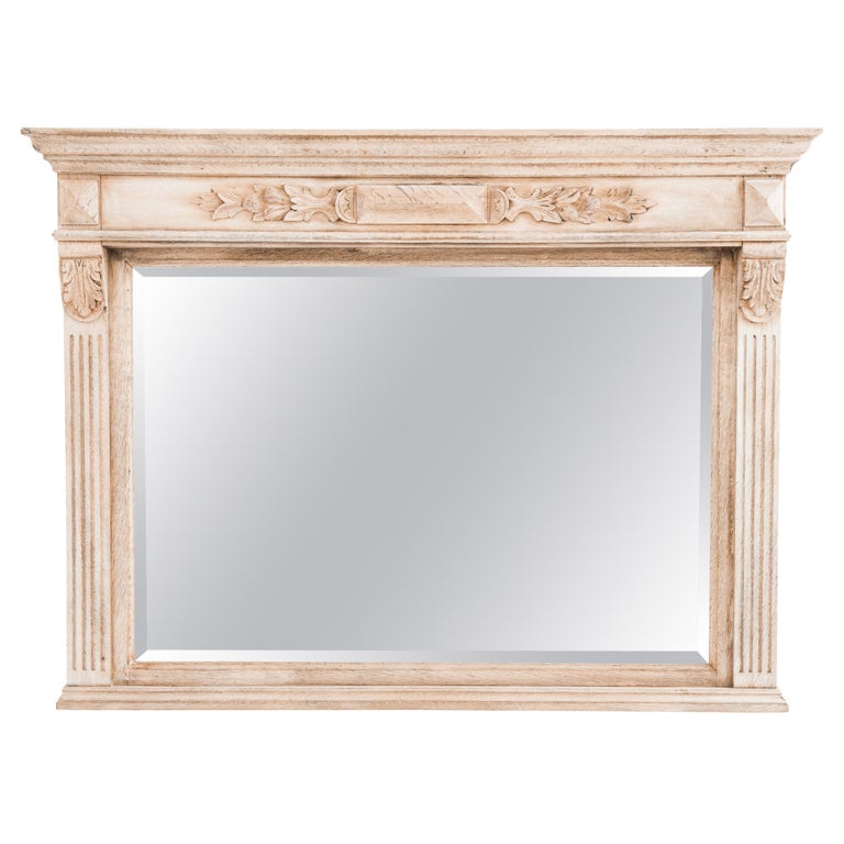 1900s Belgian Bleached Oak Mantel Mirror For Sale