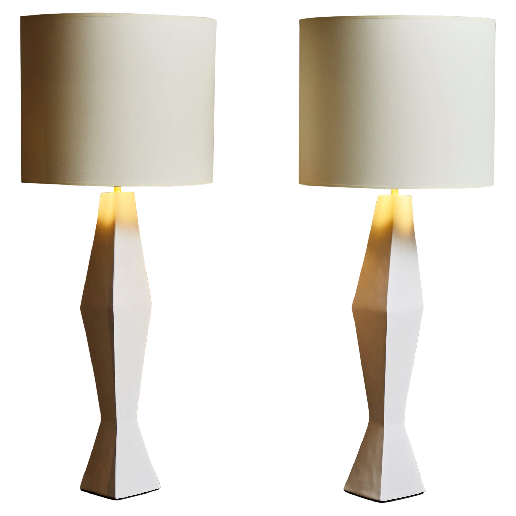 Pair of Polished Plaster Table Lamps by Dorian For Sale at 1stDibs