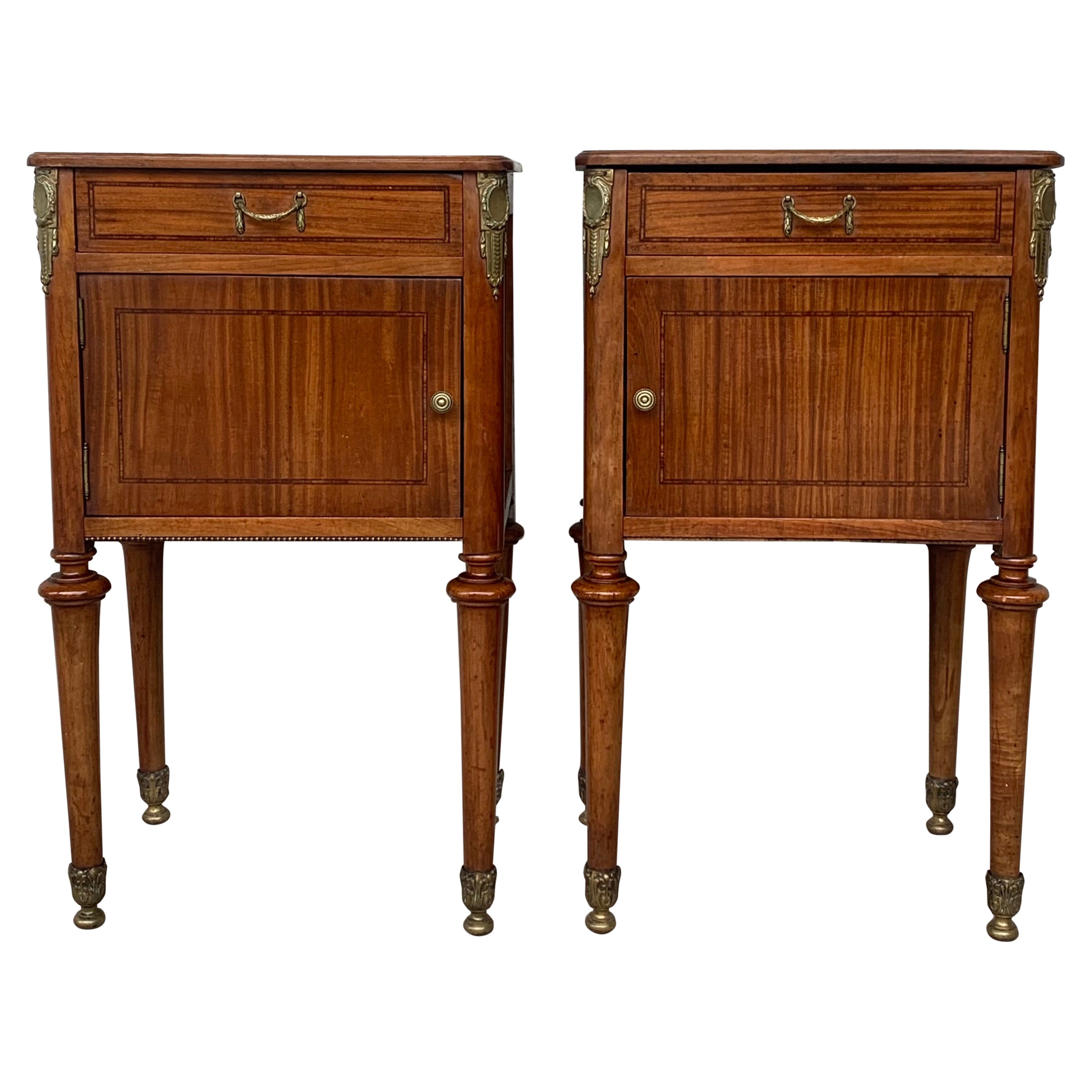 French Antique Pair of Bedside Tables or Cabinet, Nightstands, circa 1890