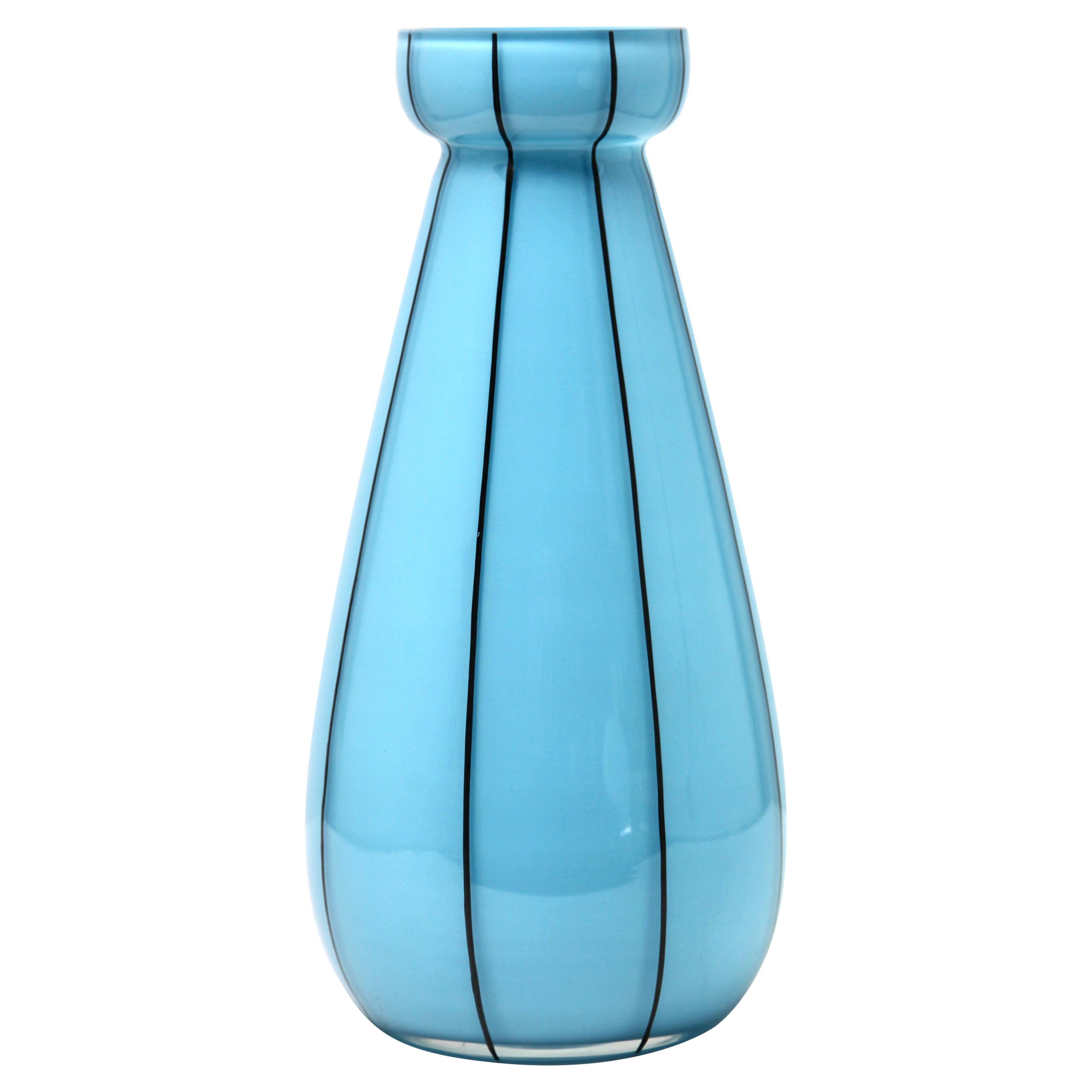 Opaline Glass 'hand painted decorated' Vases in Baby Blue, France For Sale