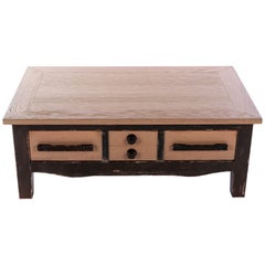 French Vintage Coffee Table, Indus Style, Solid Oak, Black Lacquered Oak Stained