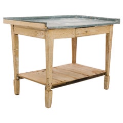 1900s French Zinc Topped Work Table