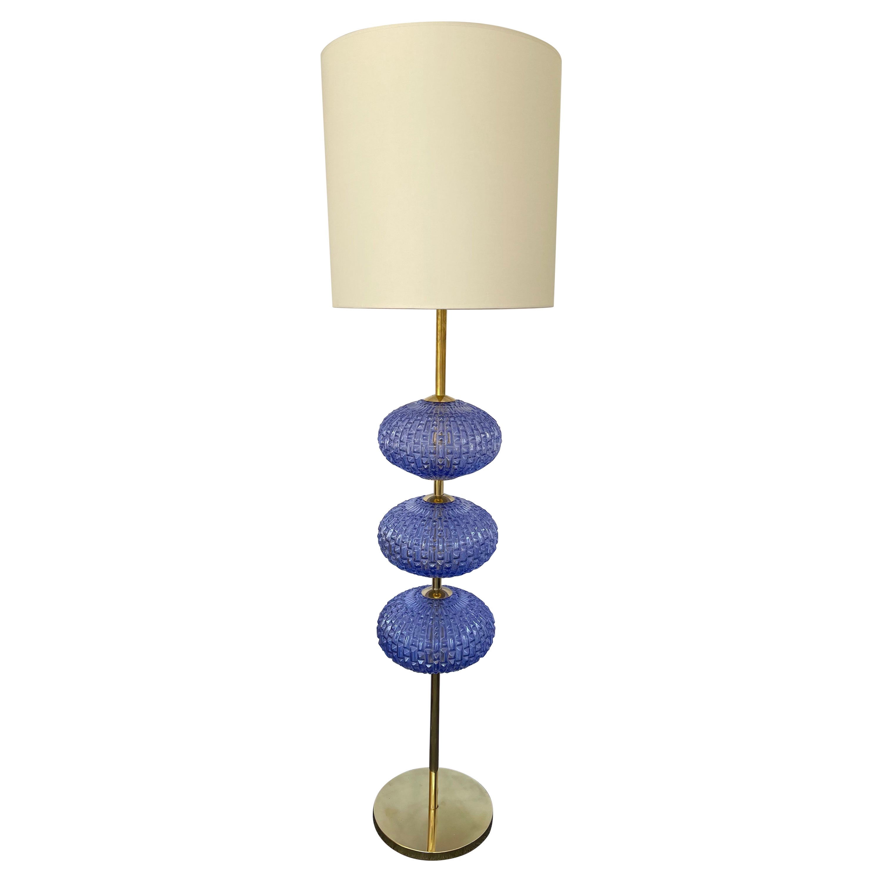 Zeitgenössische Stehlampe aus Messing mit blauen Glühbirnen aus Muranoglas, Italien