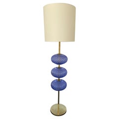 Contemporary Brass Blue Bulbs Murano Glass Floor Lamp, Italy