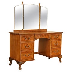 Vintage Burr Walnut Dressing Table with Trifold Mirrors Part of Suite