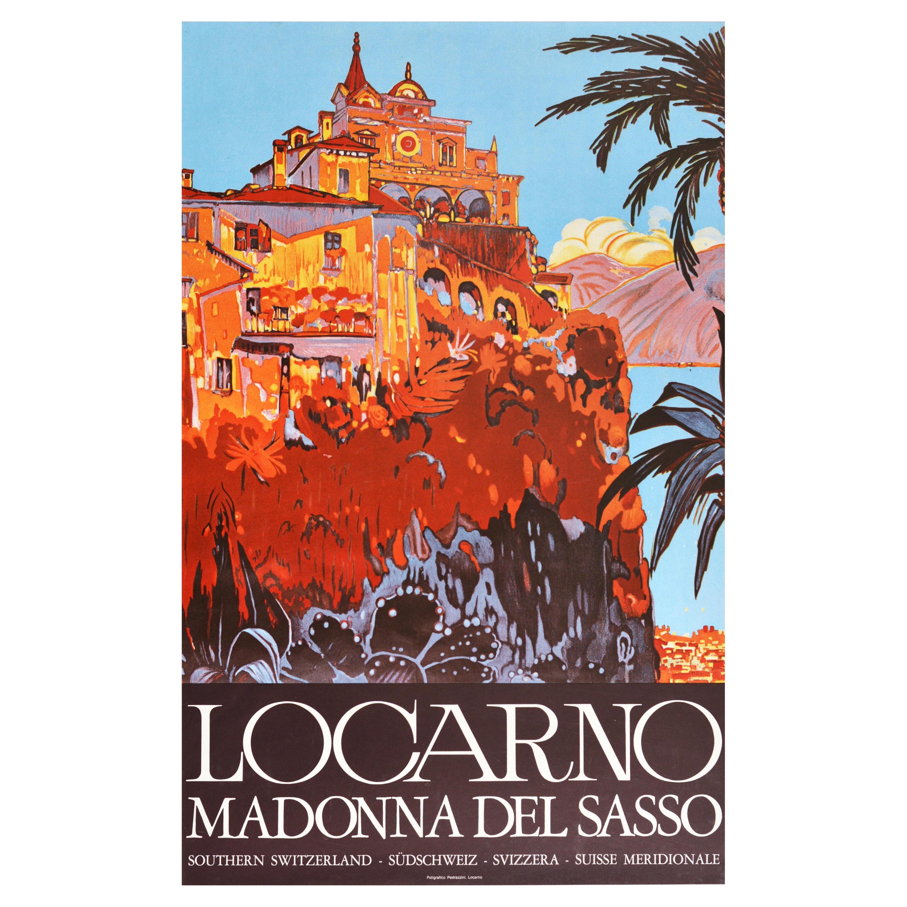 Original Vintage Poster Locarno Madonna Del Sasso Church Switzerland Travel Art