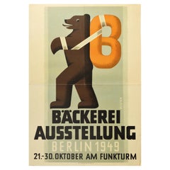 Original Vintage Poster Bakery Exhibition Berlin Bear Pretzel Design Funkturm