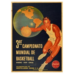 Original Retro Sport Poster 3rd World Basketball Championship Chile Coca Cola