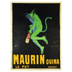 Original Antique Drink Poster Maurin Quina Le Puy France Aperitif Green Devil