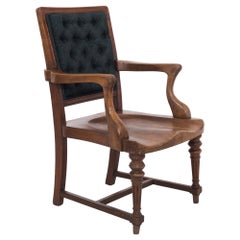 Antique British Wooden Armchair with Upholstered Back