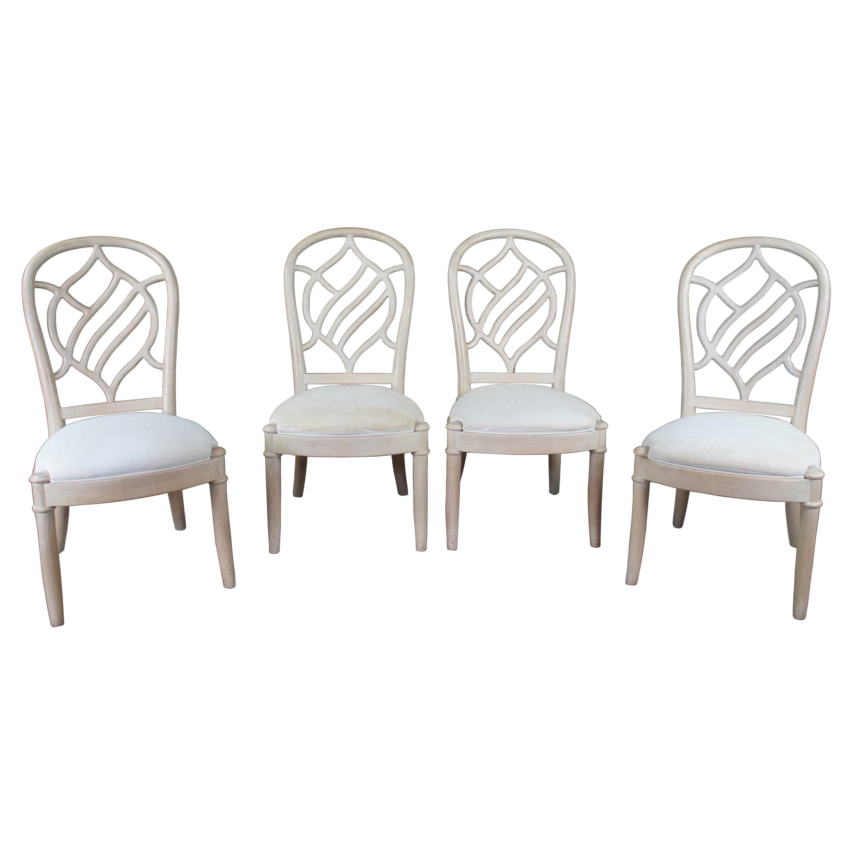 4 Vintage Henredon Pickled Oak Transitional Modern Side Dining Chairs