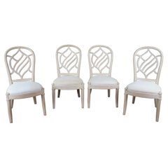 4 Vintage Henredon Pickled Oak Transitional Modern Side Dining Chairs