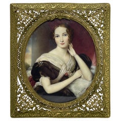 Framed Lady Miniature Portrait Painting by Thomas Hargreaves Liverpool, 1830