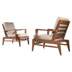 Iconic Pair of Rene Gabriel Mid 20th Century Oak Lounge Chairs