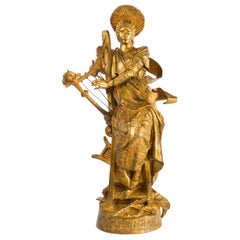 Rare sculpture française ancienne en bronze d'antiquités de Saint Celicia par Emmanuel Fremiet