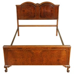 Beautiful Vintage Burr Walnut Double Queen Anne Bed Frame