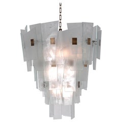 Sliver medium size Chandelier in Satin White glass and burnished brass