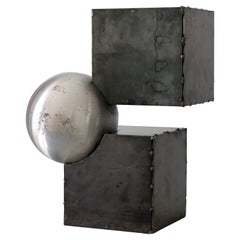 'Ice Cube' Brutalist Side Table in Raw Steel