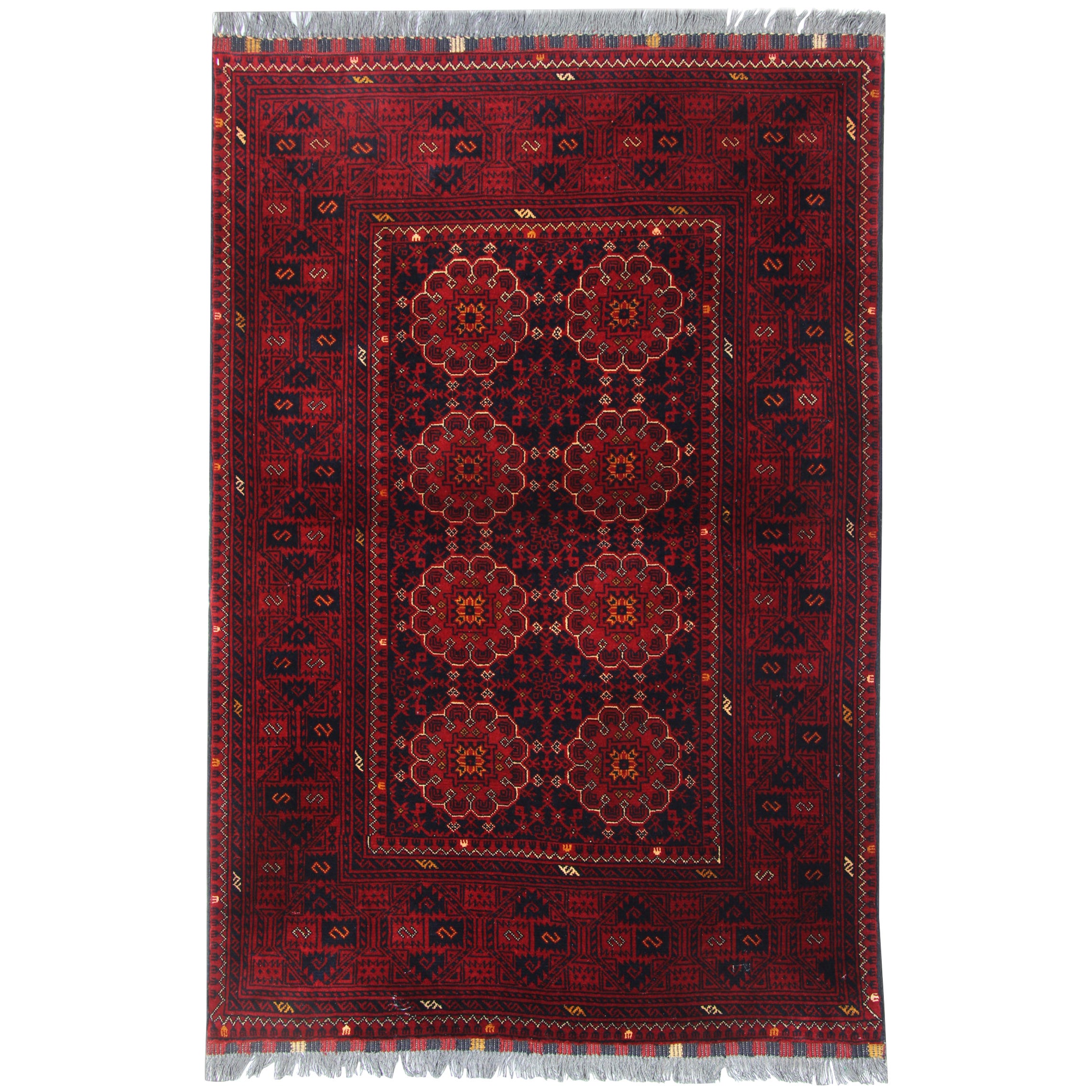 Handwoven Wool Rug Traditional Deep Red Carpet Rustic Area Rug For Sale