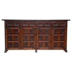 20th Century Large Catalan Spanish Baroque Carved Oak Tuscan Credenza or Buffet