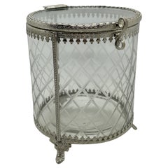 Antique German Glass and Filigree Silver Plated Box, 1900s