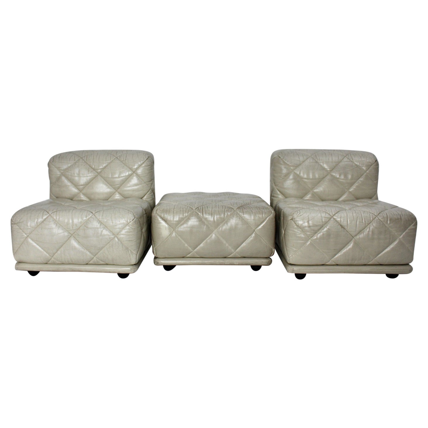 Fauteuils de salon modulaires vintage en cuir ivoire de l'ère spatiale Wittmann 1970