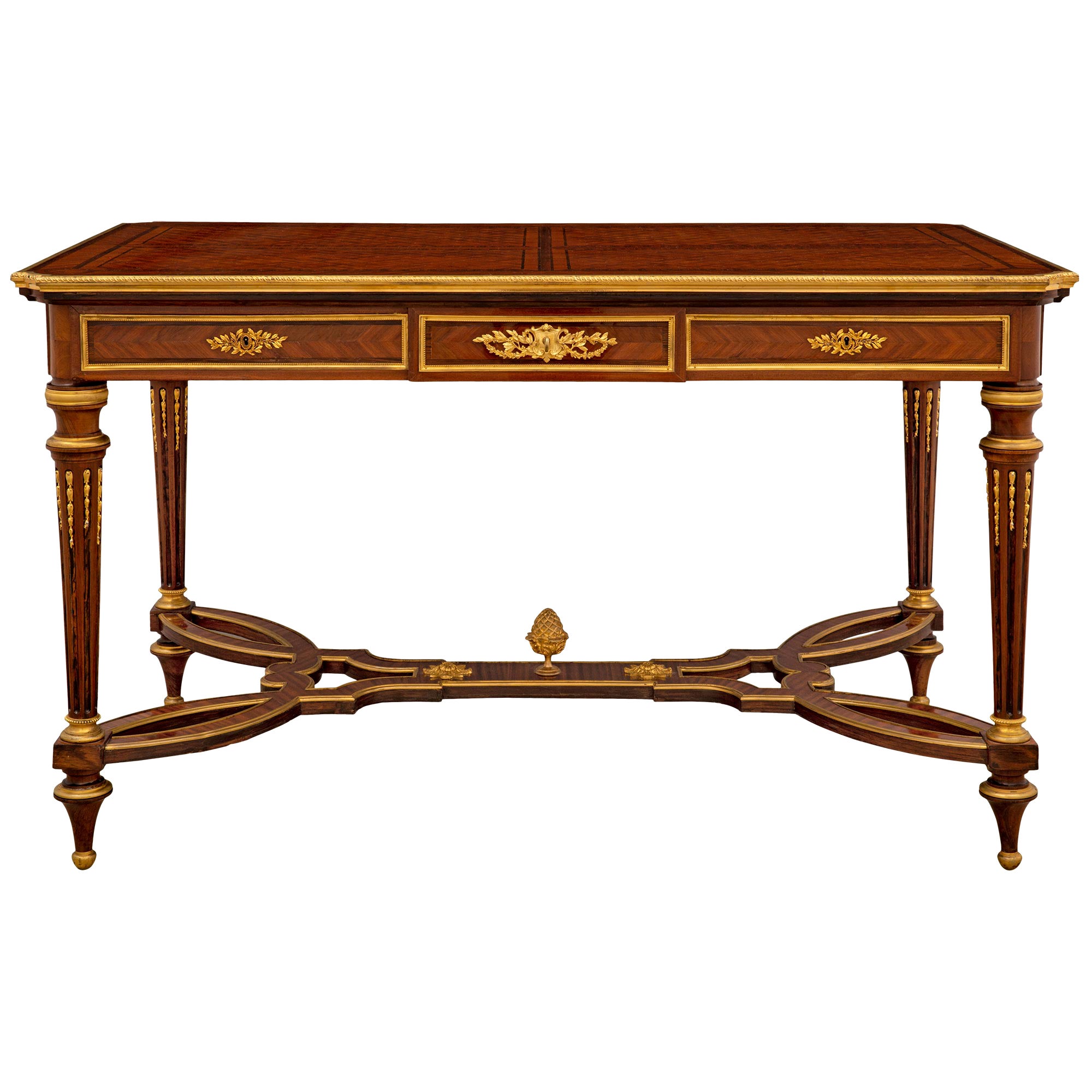 Mesa de centro francesa del siglo XIX estilo Luis XVI de madera de tulipán y ormolu