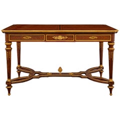 French 19th Century Louis XVI Style Tulipwood and Ormolu Center Table