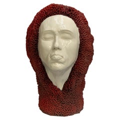 Man's Head Sponge Decorative Ceramic Piece, Handmade Italy, 2021, Hand-Crafted