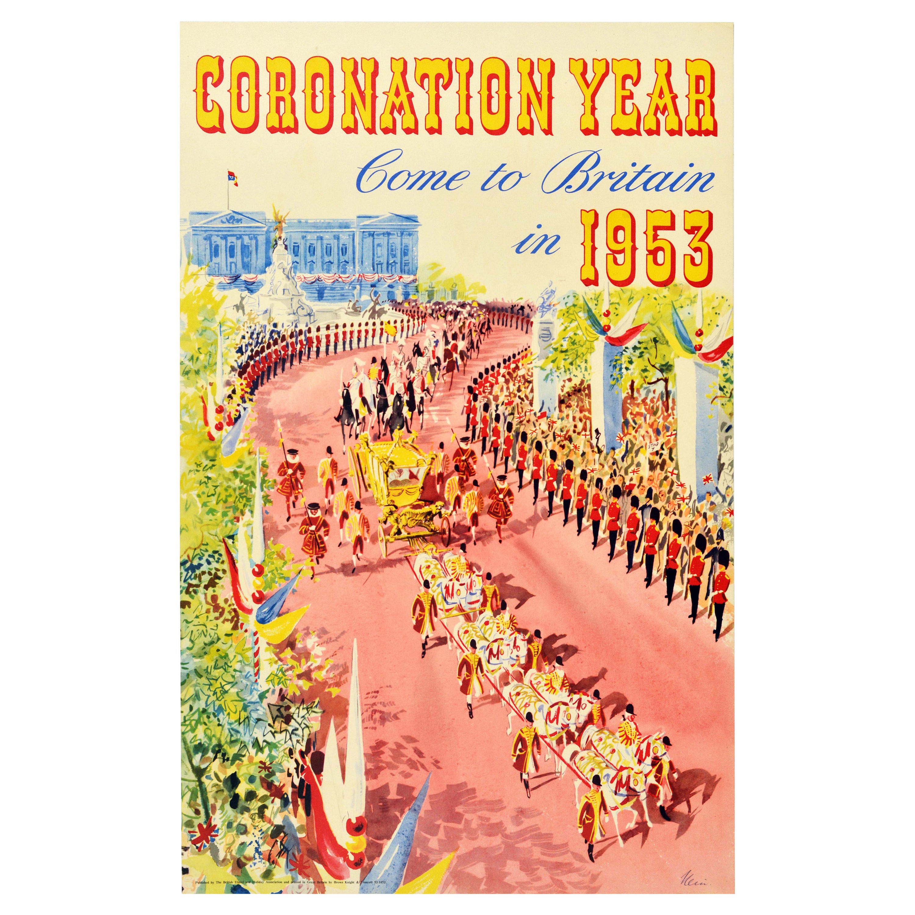 Original Vintage Travel Poster Coronation Year Come To Britain Queen Elizabeth