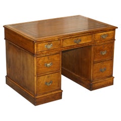 Antique Stunning Restored circa 1800 Georgian Oak & Brown Leather Partners Pedestal Desk