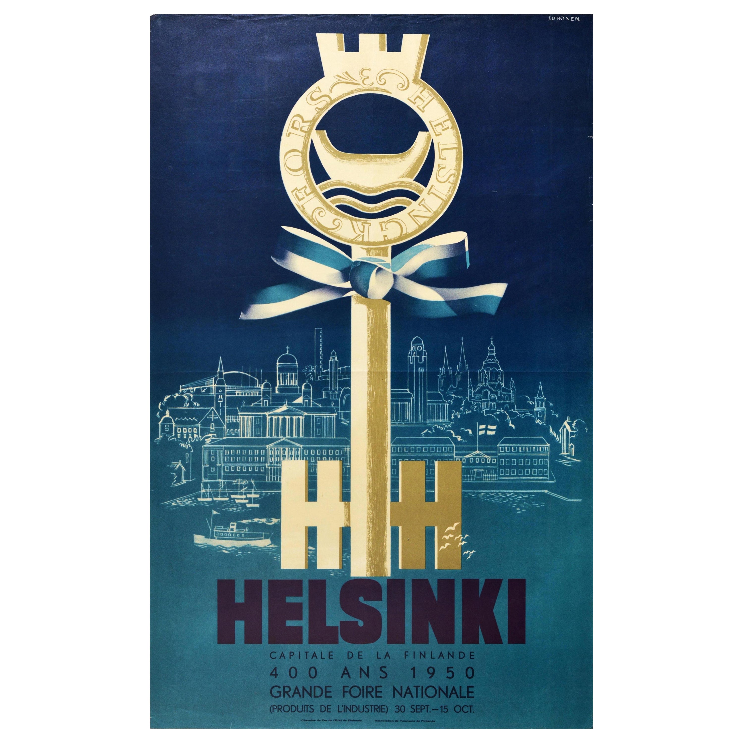 Original Vintage-Poster Helsinki 400 Jahre Finnland Stadt Schlüssel Industriemesse Reisen