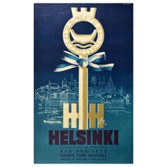 Original Vintage Poster Helsinki 400 Years Finland City Key Industry Fair Travel