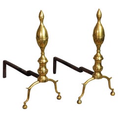 Pair of Federal Brass Lemon Top Andirons