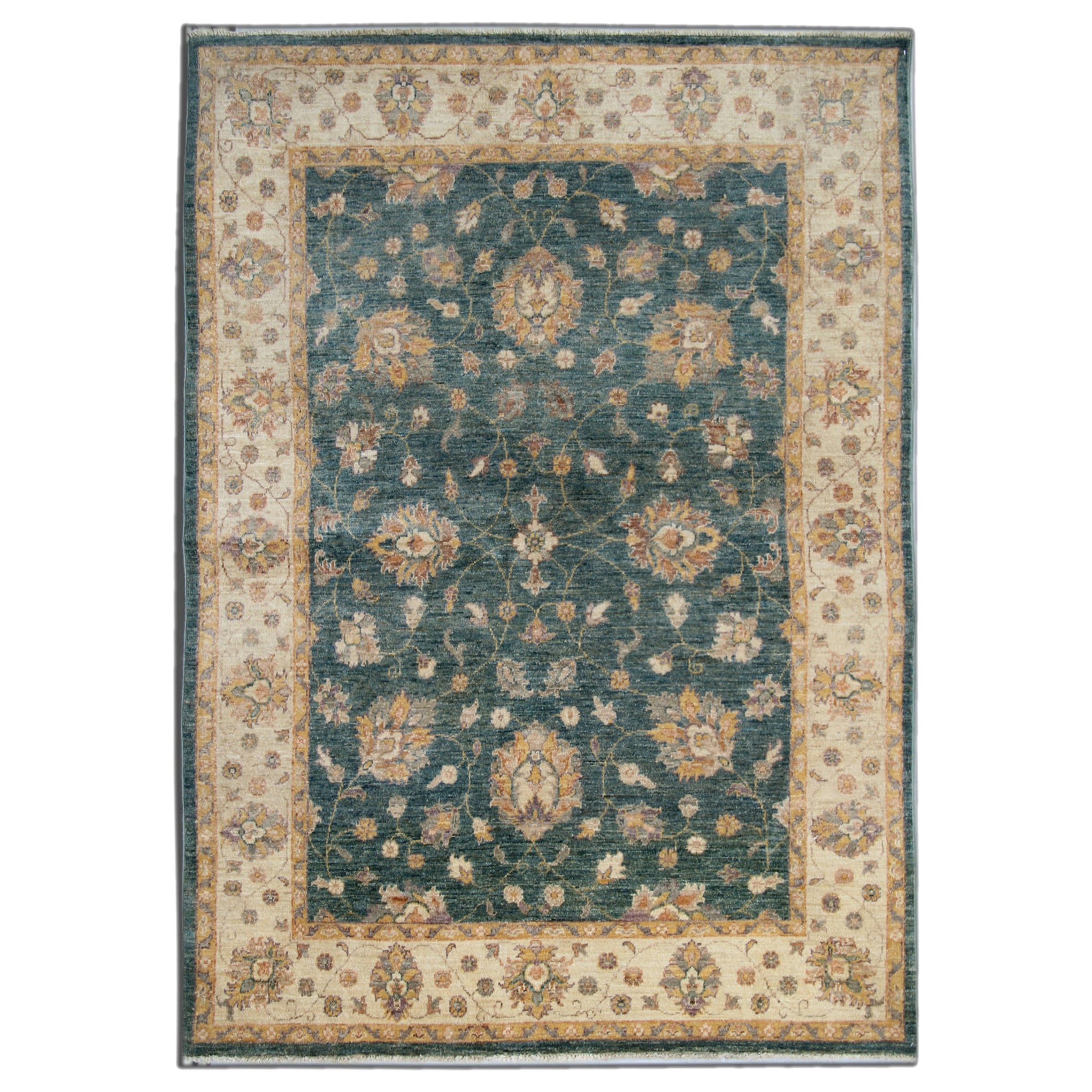 Wool Carpet Traditional Rug Floral Green Cream Wool Area Rug All Over For Sale