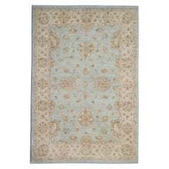 Handwoven Blue Rug Carpet Traditional Floral Area Rug All Over Design