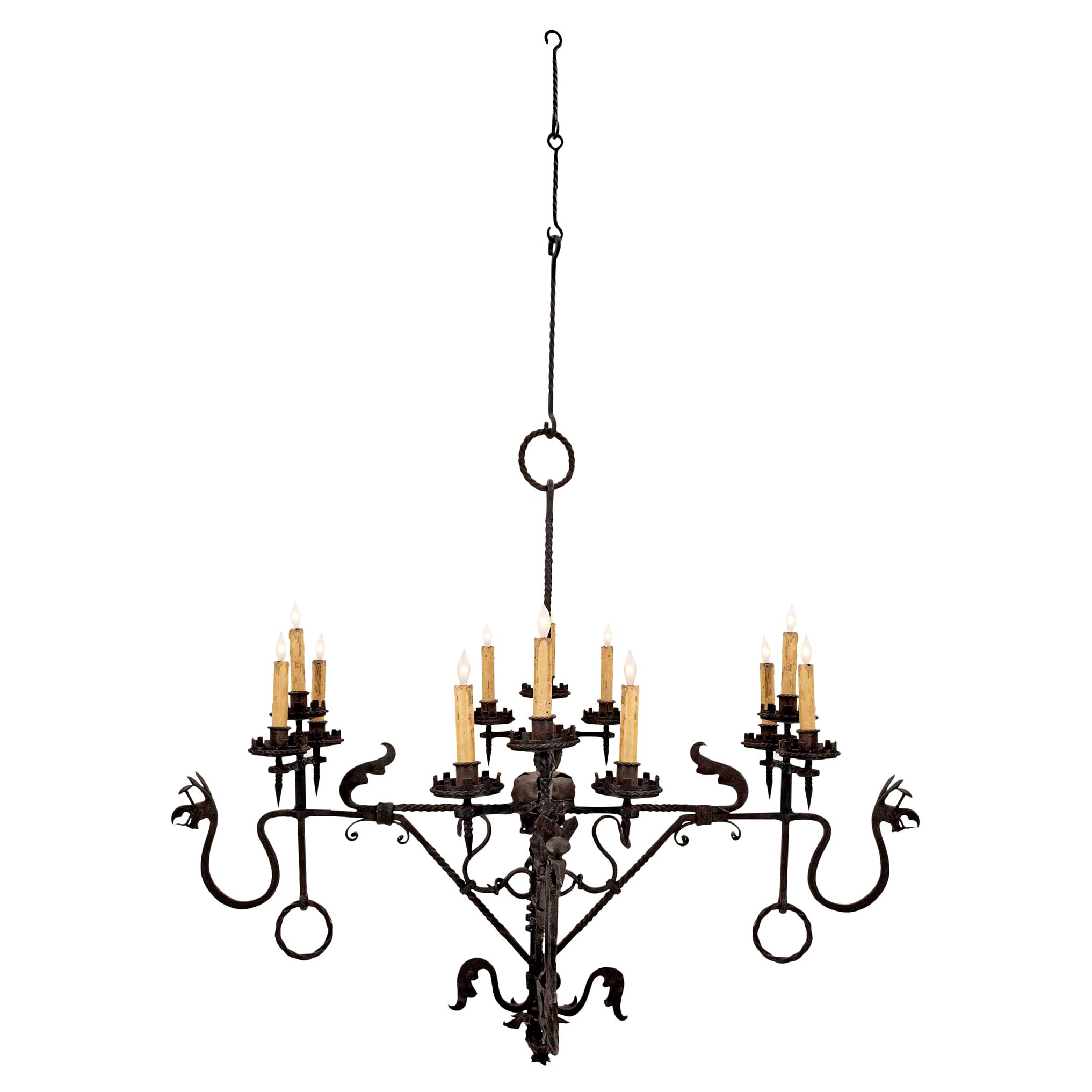 Antique French Provincial TwelveLight Wrought Iron Chandelier at 1stDibs