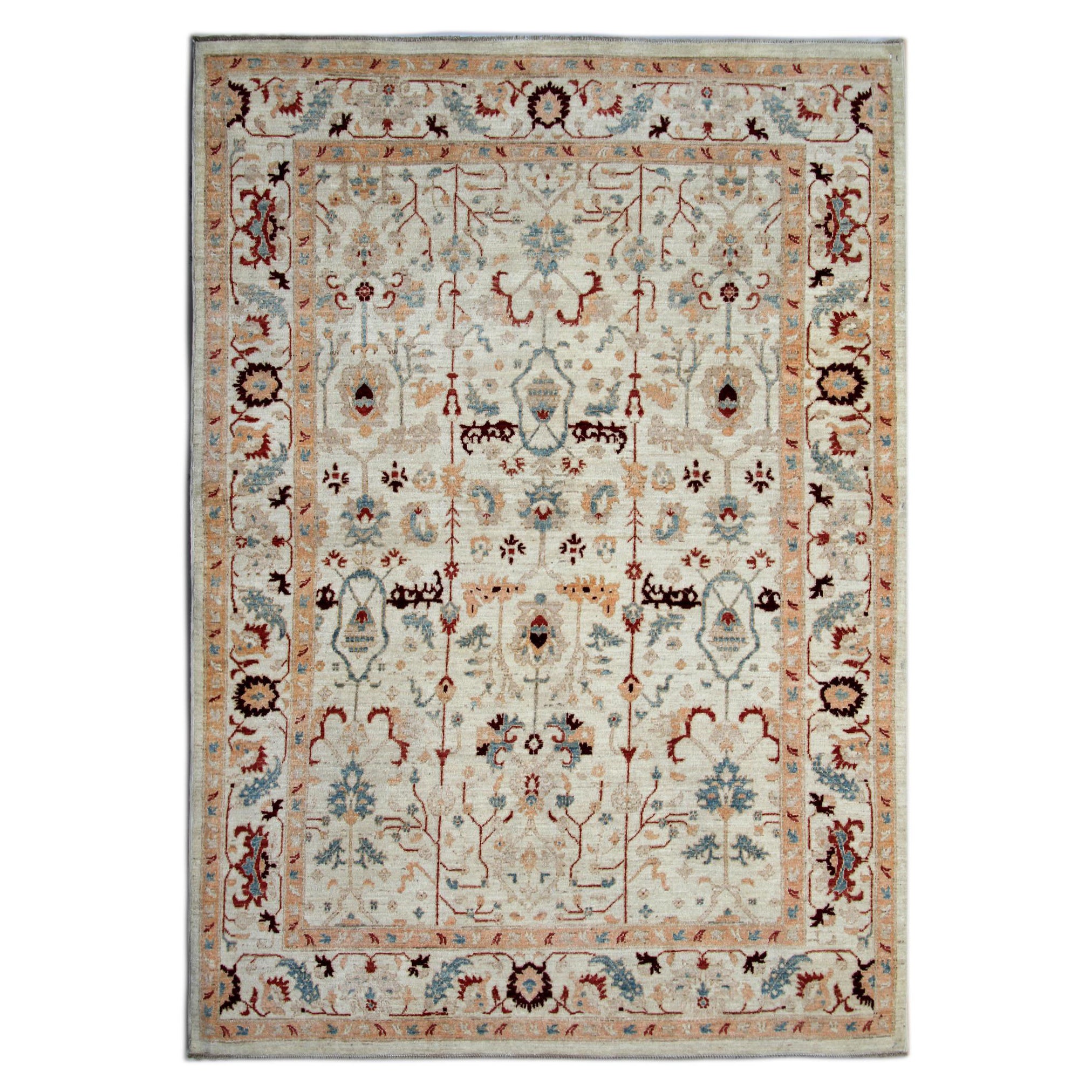 Wool Ziegler Area Rug Traditional Oriental Carpet Rug Cream Beige For Sale