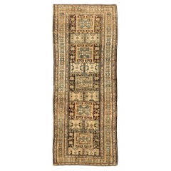 Earth Tone Tribal Antique Persian Malayer Runner Rug. Size: 3' 9" x 9' 7"